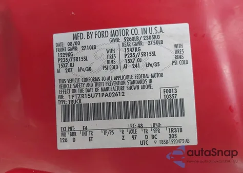 2001 Ford Ranger Edge/Xlt z USA, uszkodzony, nr VIN 1FTZR15U71PA02612